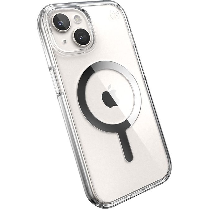 Etui Speck Presidio Perfect-Clear MagSafe do Apple iPhone 15, przezroczysto-chromowe / srebrne
